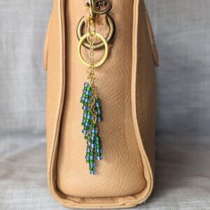 BLUE & GREEN BEADED CHARM FOR HANDBAG TOTE PURSE OR BACKPACK